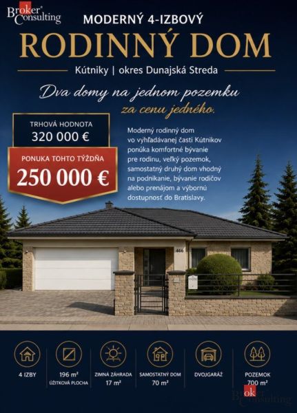 The family house in Kútniky offers spacious living with a double garage on a large plot.