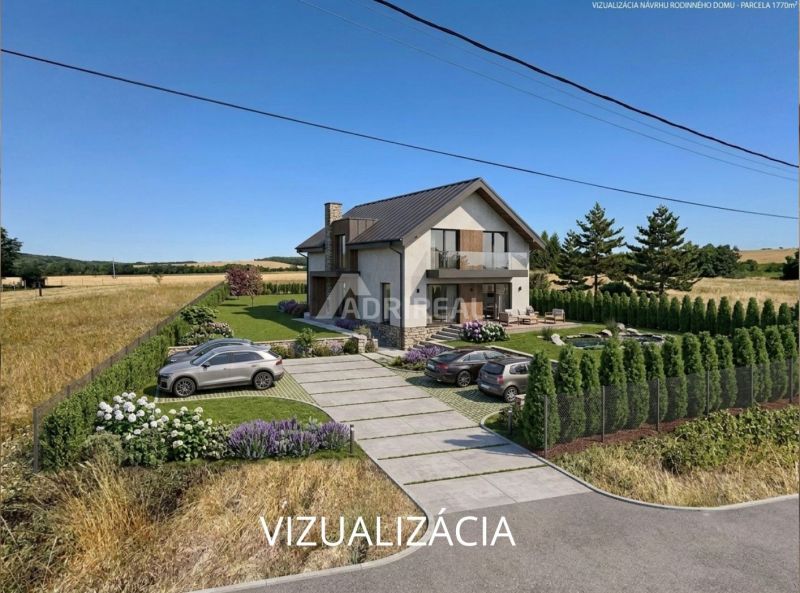 Visualization of a family house in the environment of Hokovce with plots for living.