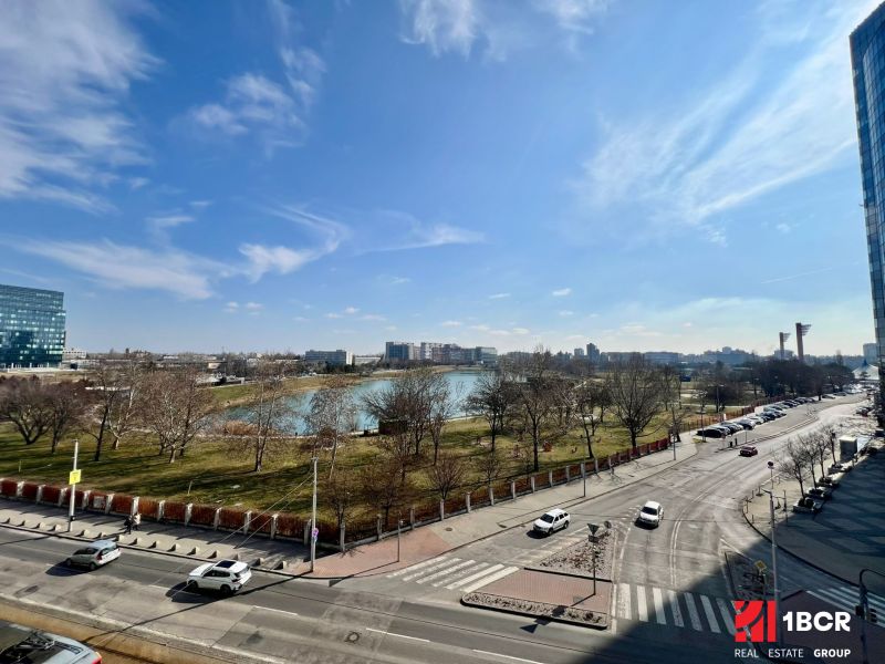 View from Vajnorská in Bratislava to the park and lake.
