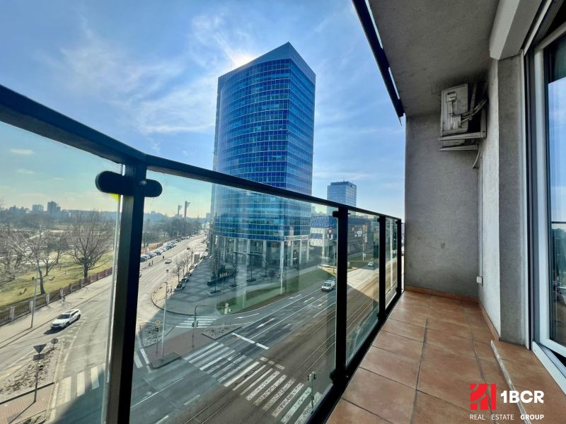 A balcony with a view of Vajnorská Street in Bratislava - Nové Mesto.