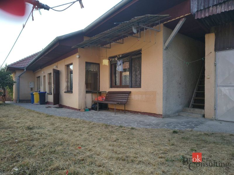 A family house in Ladice with an entrance terrace and dry grass in the garden.