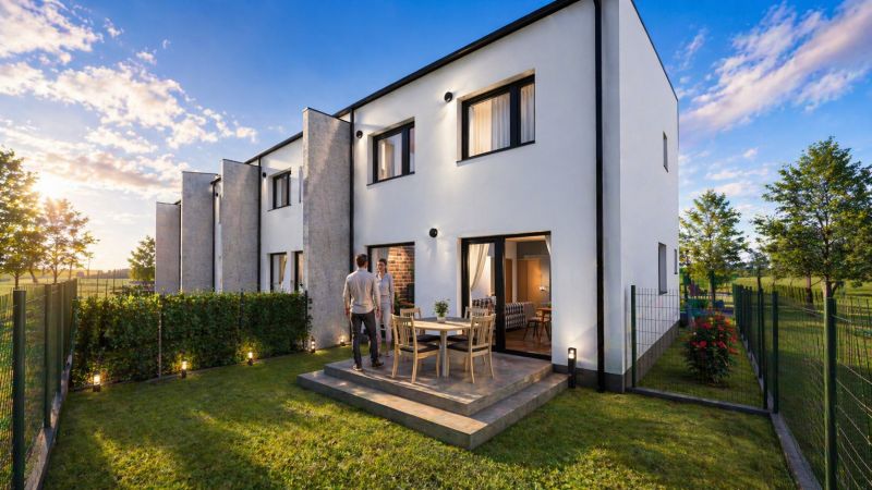 A family house in Nová Polhora on Nová Polhora Street with a garden terrace and fencing.