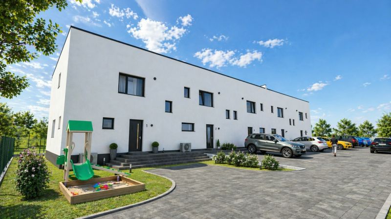 A family house in Nová Polhora on Nová Polhora Street with a parking lot and a children's playground.