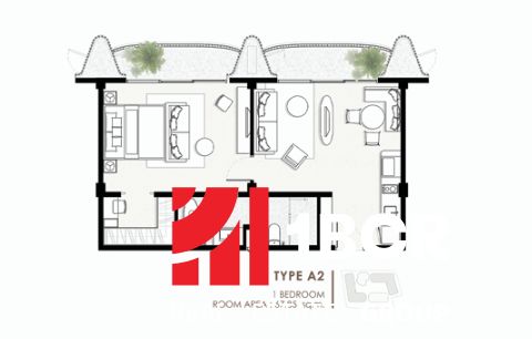 Floor plan of a 2-room apartment labeled as type A2, including living spaces.