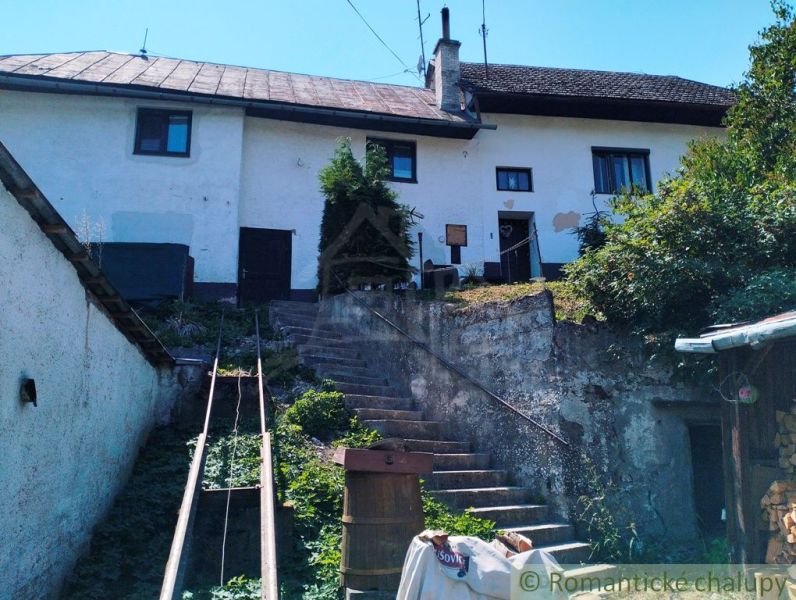 The courtyard of a family house in Stará Turá with stairs and vegetation.