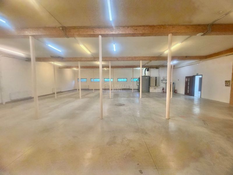 Spacious commercial spaces with columns, white walls, and concrete floor.