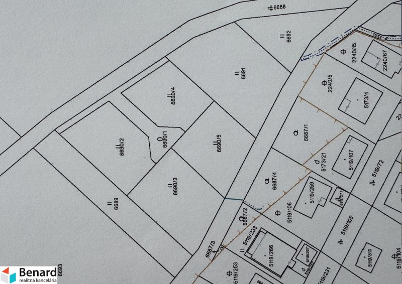 Cadastral map of Mlynica, showing the division of plots for housing.