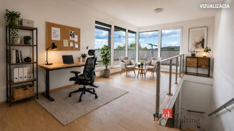 A workspace with a desk, chair, shelf, and wooden decor flooring in a family house.
