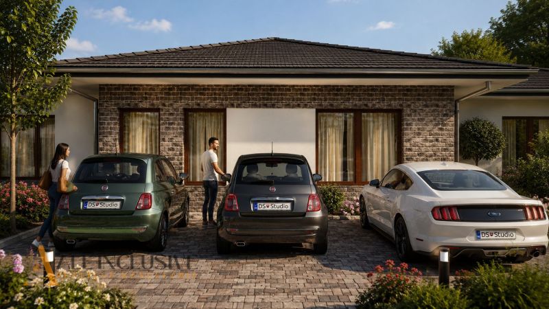 A family house with cars in the yard on residential land in Dunajský Klátov.