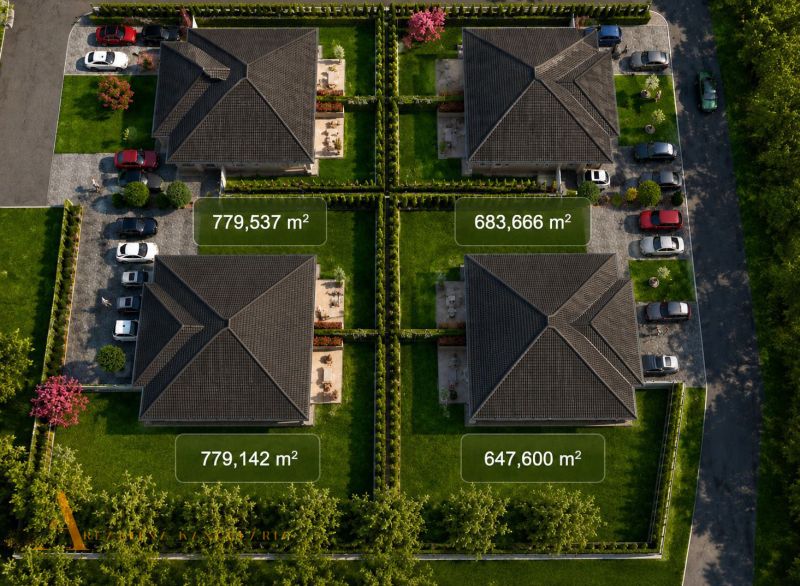 Aerial view of plots - housing in Dunajský Klátov with division of areas.