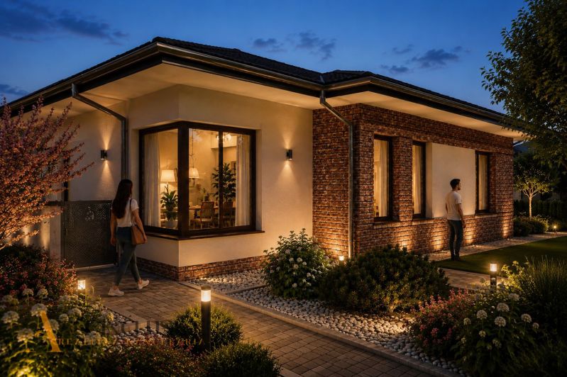 A family house in Dunajský Klátov with outdoor lighting and a landscaped garden. Residential plots.