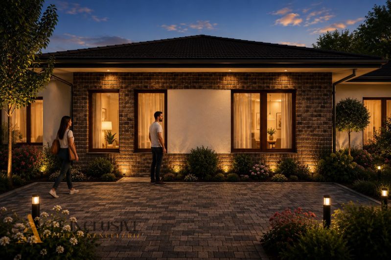 A family house illuminated in the evening light in Dunajský Klátov, Residential plots.