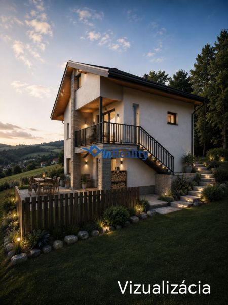 A family house in Hriňová at Pivnička 430 surrounded by a terrace and a garden with lighting.