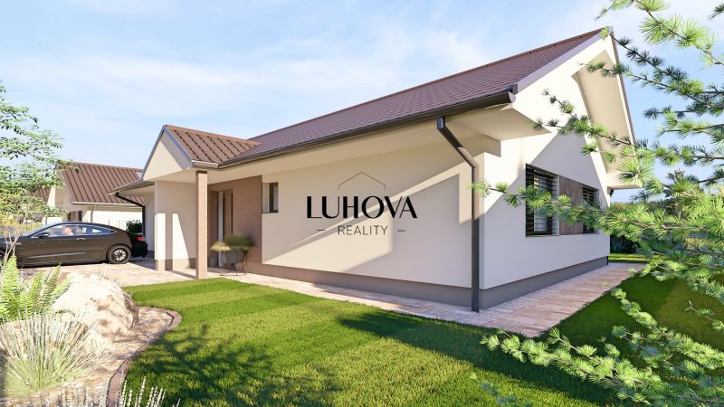 A family house in Tuchyňa on Tuchyňa Street with a well-maintained garden and a parked car.