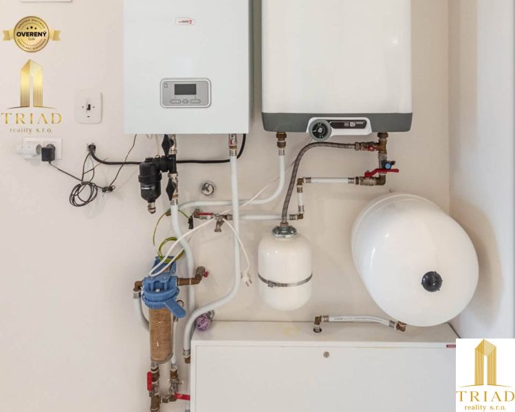 Boiler and connections in a family house determine the heating and water supply system.