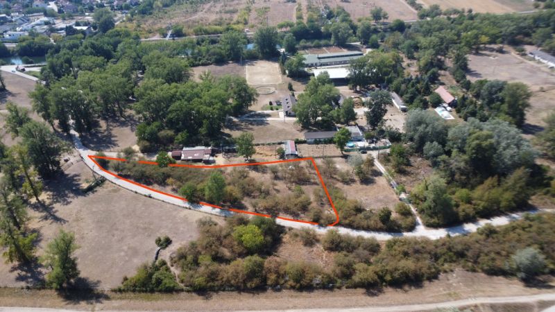 Aerial view of Recreational plots in Piešťany with marked parcel and surrounding greenery.