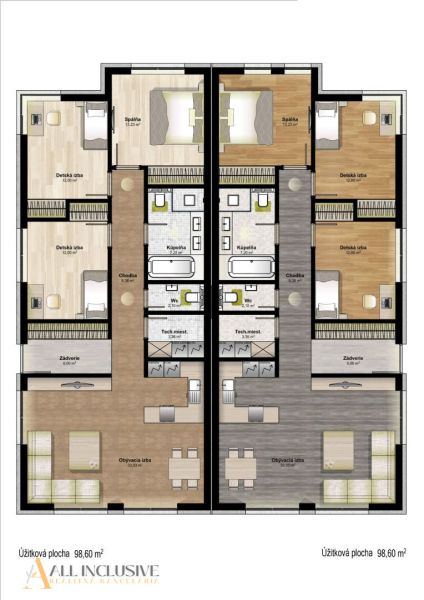 The floor plan shows the design of an apartment with three bedrooms, a bathroom, and a living room.
