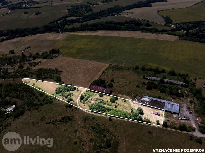 Aerial view of unusual properties near Stará Turá, surrounded by agricultural landscape.