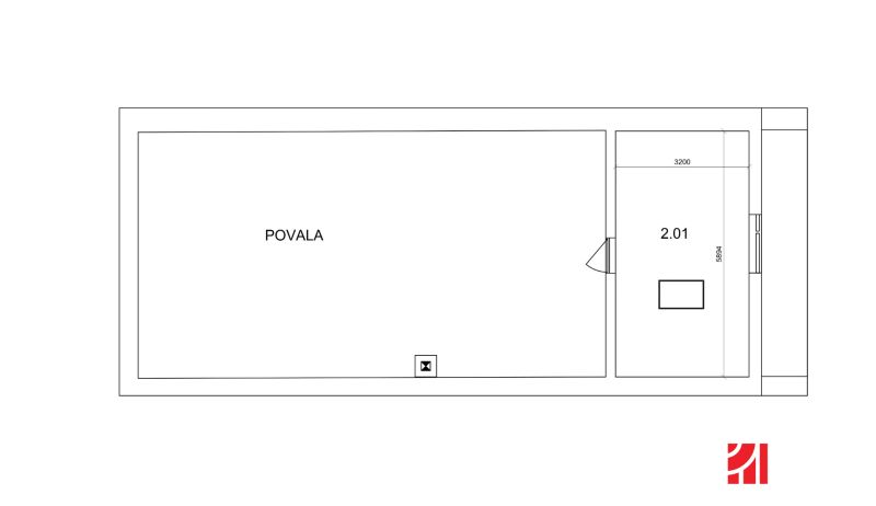 Attic floor plan of a family house with a large loft and a smaller room.