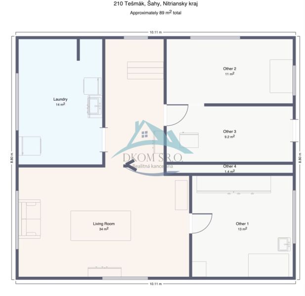Floor plan of a family house on Tešmak Street in Šahy with four rooms.