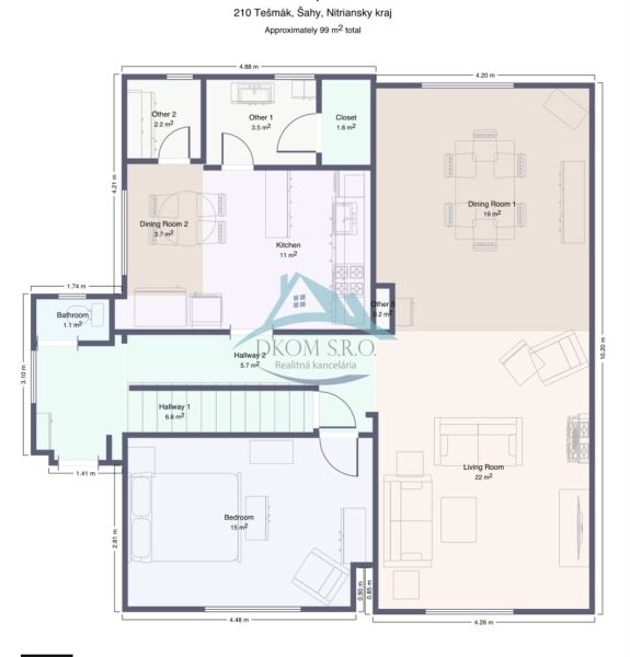 Floor plan of a family house in Šahy on Tešmak Street with an area of 99 m².