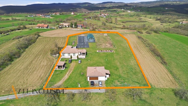 Aerial view of a family house in Kopanice in Krupina with a large plot of land.