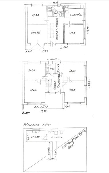 Floor plan of a family house with a garage, rooms, and a boiler room from the basement.