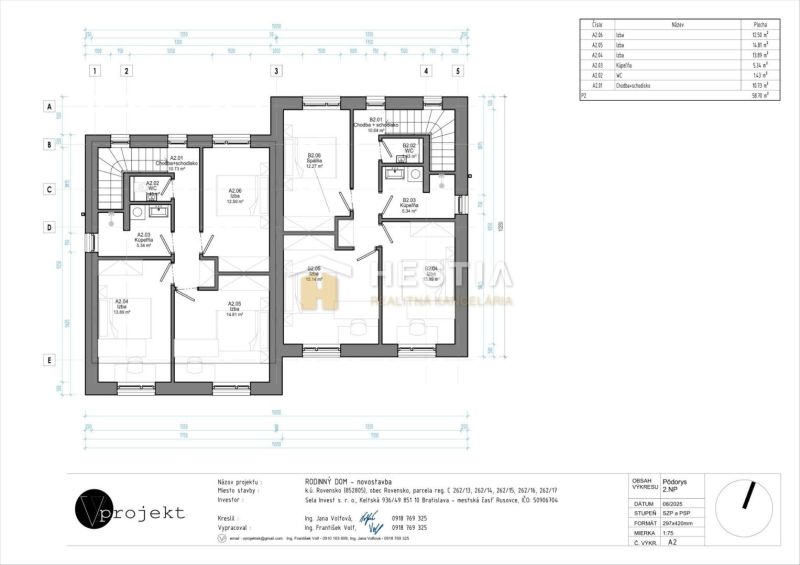 Floor plan of a 2-room apartment in the city of Rovensko with four rooms and a staircase.