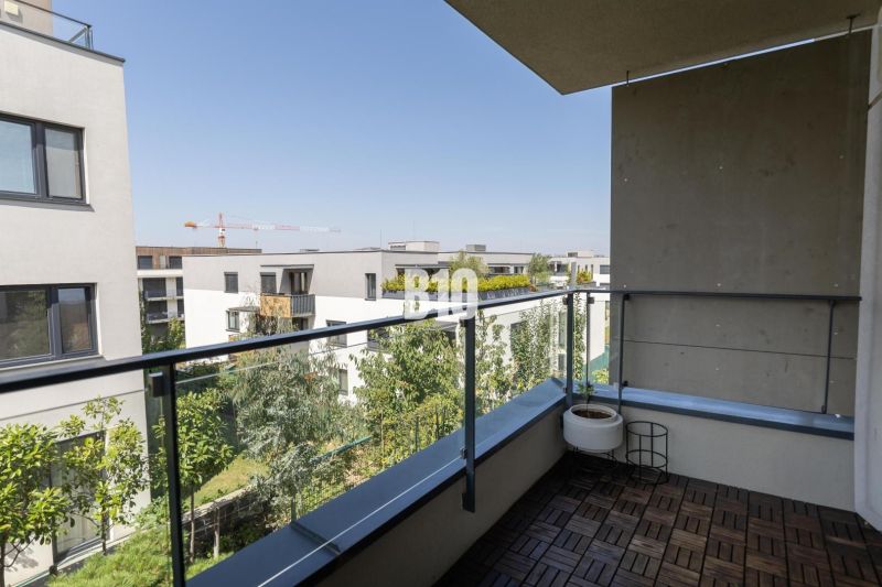 Balcony of a 3-room apartment in Bratislava IV with a view of modern residential buildings.