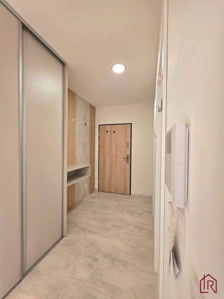 Entrance hallway in a 2-room apartment with storage spaces and light flooring.