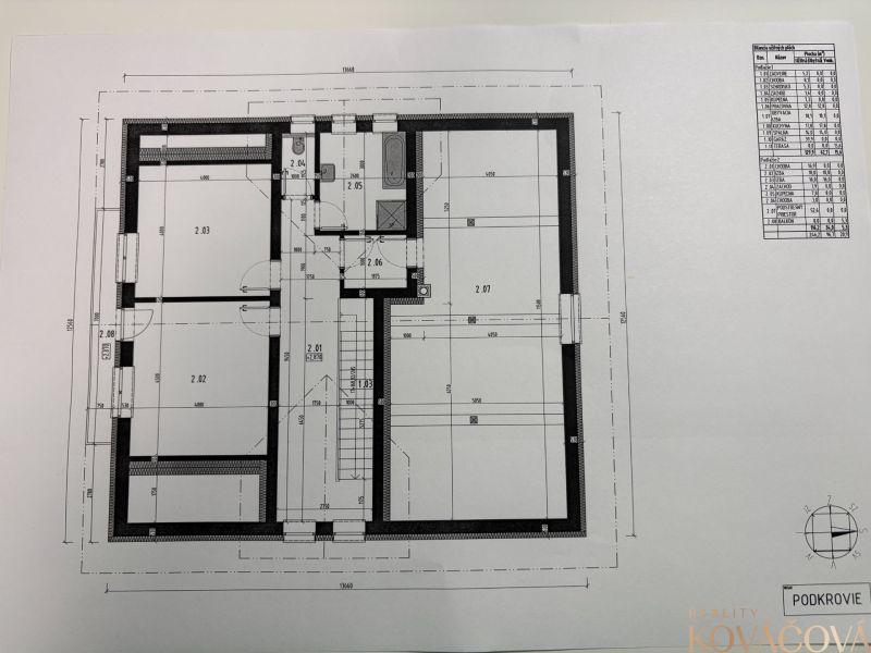 Floor plan of the attic of a family house in Trenčianska Turná, showing the layout of the rooms.