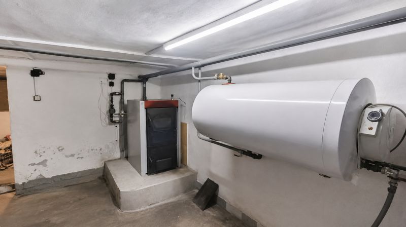 Gas boiler and storage tank in a family house.