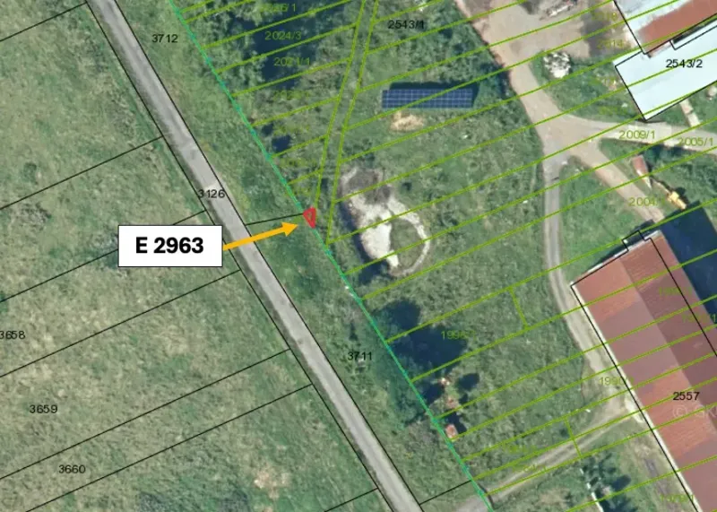 Aerial map with parcel numbers in the area of Vyšné Ružbachy, Special properties.