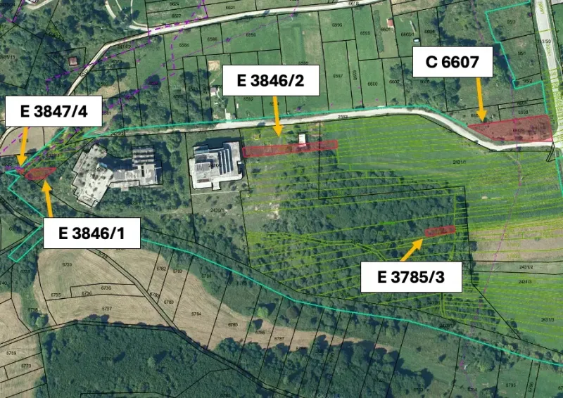 Aerial map of land plots in the area of Special Properties in Vyšné Ružbachy.