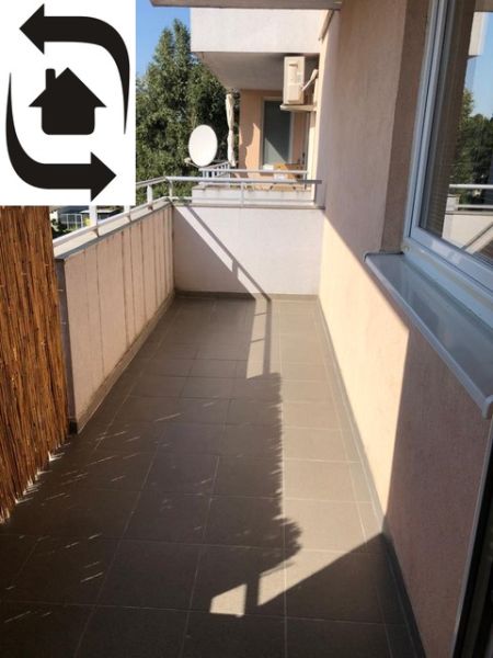 A balcony in a 2-room apartment with a view, tiles and railing in Bratislava-Ružinov.