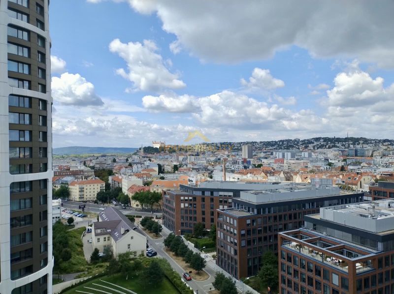 View of Bratislava - Old Town from Továrenská Street, showing the city skyline.