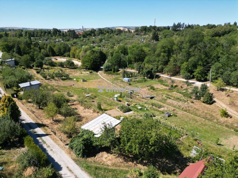 A gardening area near Myjava with cottages surrounded by greenery and country roads.