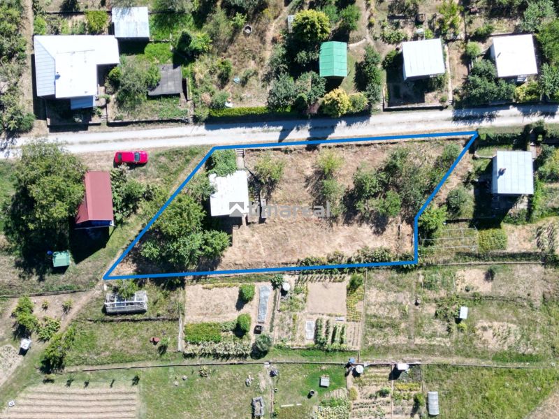 Aerial view of the cottage and surrounding gardens in Myjava.