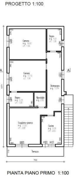 A layout of a vacation apartment with two bedrooms, a living room, a kitchen, two bathrooms, and a terrace.