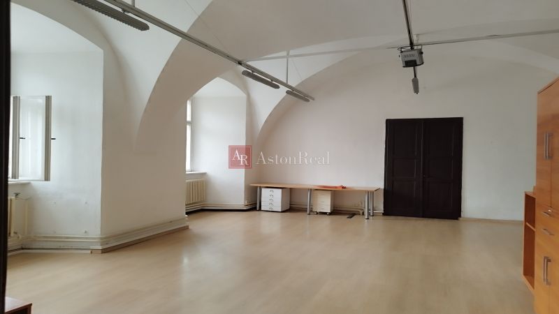Spacious commercial spaces with vaulted ceilings and wooden decor flooring.