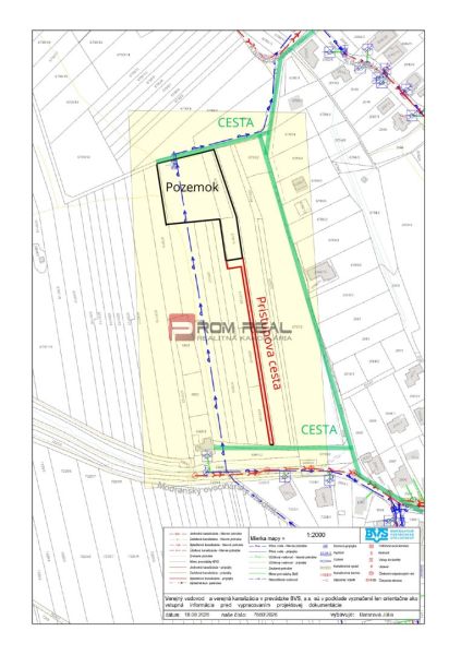 Land plan in Modra for residential purposes with marked access roads.