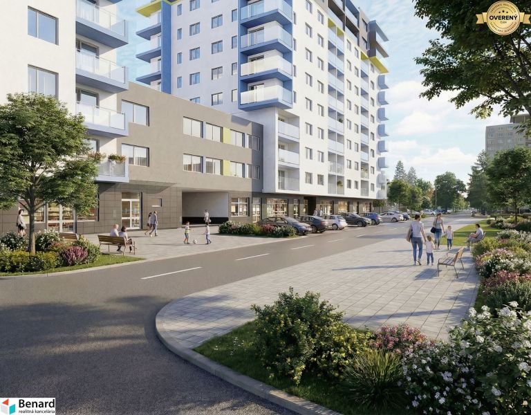 Urban architecture in Poprad with 3-room apartments and adjacent greenery.