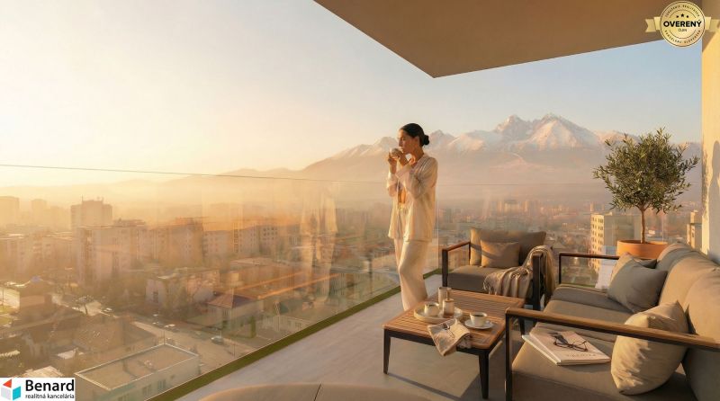 Elegant terrace with a view of the High Tatras in a 2-room apartment in Poprad.
