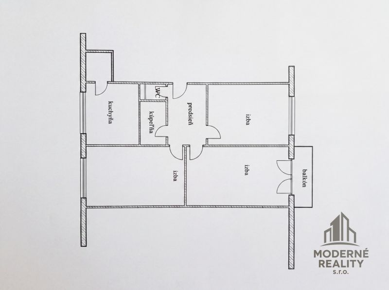 The floor plan of a 3-room apartment includes a kitchen, bathroom, toilet, and balcony.
