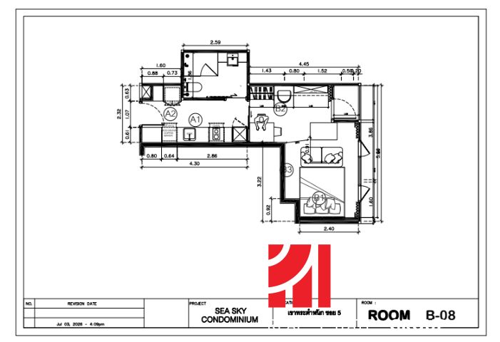 A floor plan of a 2-room apartment with a thoughtful layout of individual rooms and functional zones.