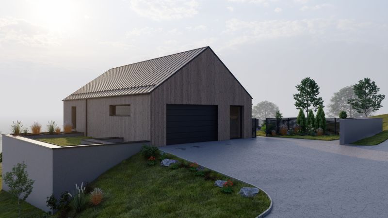 A family house in Staškov with a lawn, parking, and trees in a spacious garden.