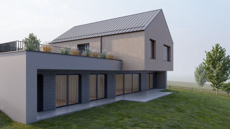 A family house in Staškov with a terrace and a garden on a grassy plot.