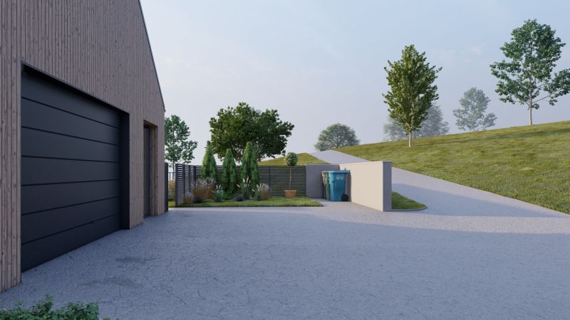 A family house in Staškov with a landscaped garden, garage, and driveway.