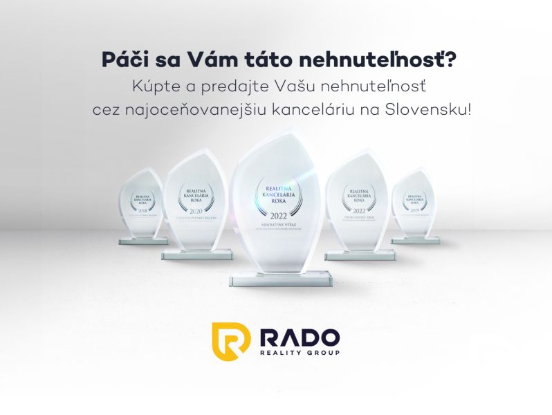 In the picture are the real estate awards of RADO Reality Group on Pádivého Street. Advantageous sale of a 2-room apartment.
