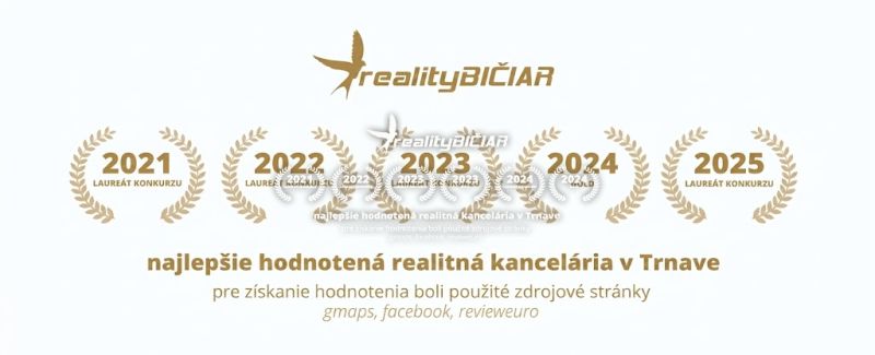The best-rated real estate agency in Trnava, awarded in the years 2021-2025.